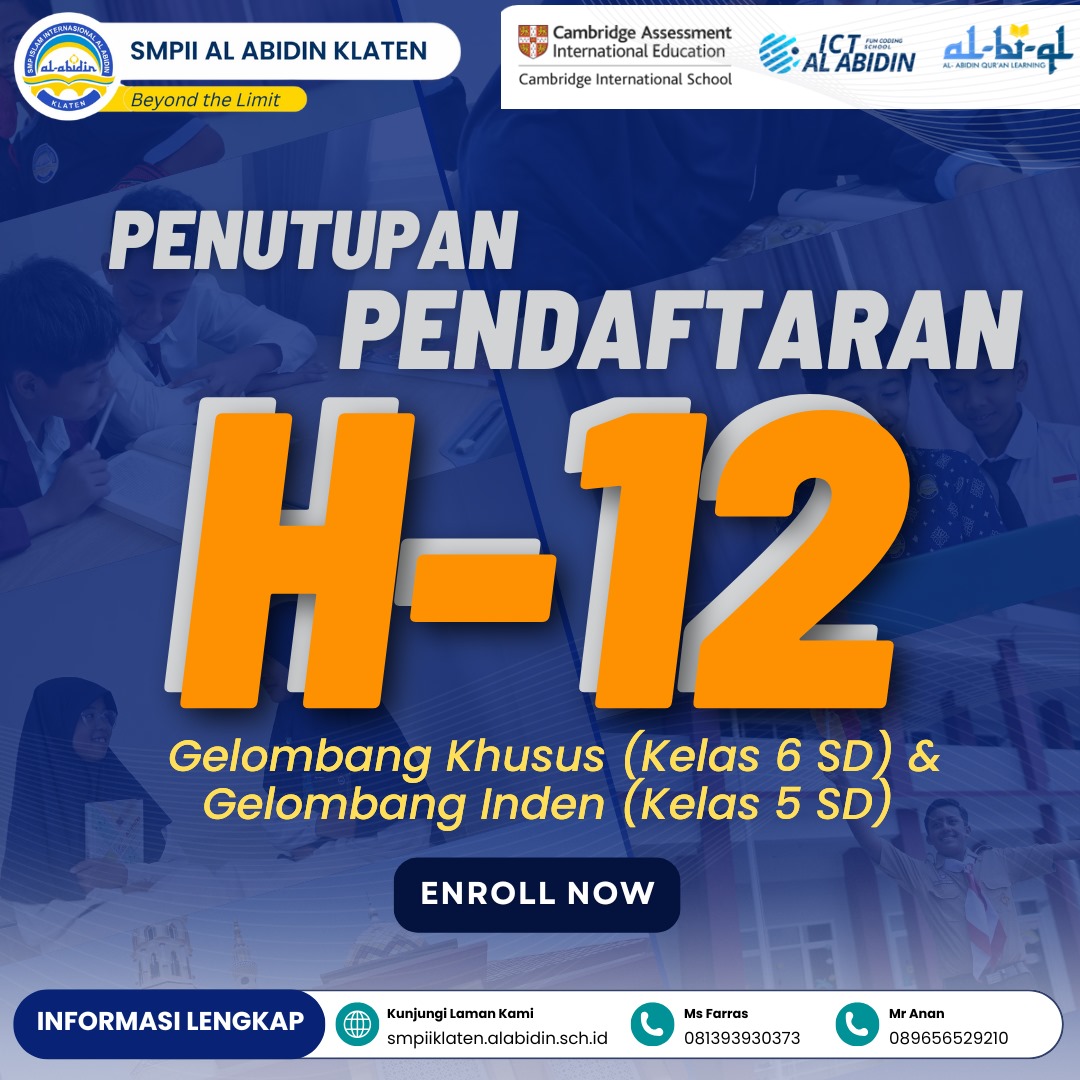 PENDAFTARAN GELOMBANG KHUSUS UNTUK KELAS 6 SD TINGGAL 12 HARI LAGI
