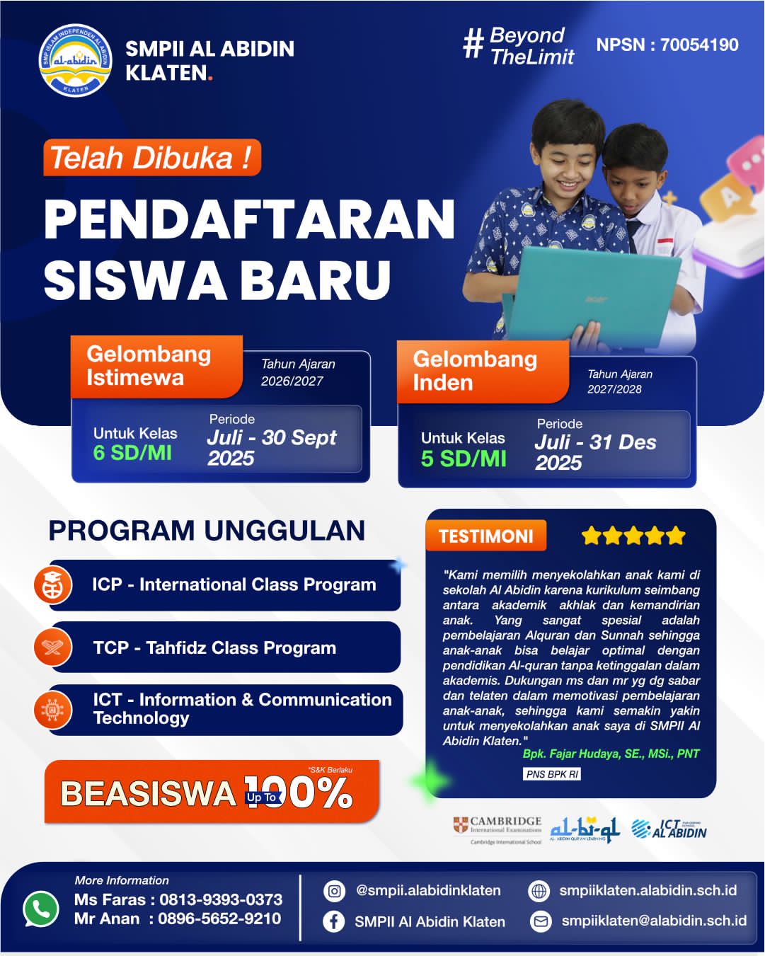 DI BUKA PENDAFTARAS SISWA BARU SMPII AL ABIDIN KLATEN 2026/2027